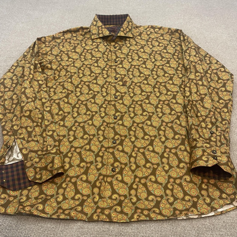 AXXESS Shirt Mens 3XL Multicolor Paisley Long Sleeve Button Front Cotton Party